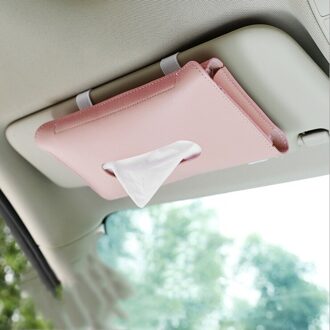 1 Pcs Auto Tissue Doos Lederen Handdoek Sets Auto Zonneklep Tissue Box Houder Auto Interieur Opslag Decoratie Auto-accessoires roze