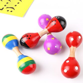 1 Pcs Baby Hoofd Zand Hamer Rammelaar Dubbele Hoofd Houten Bal Speelgoed Muziekinstrumenten Grappige Baby Rammelaars Speelgoed