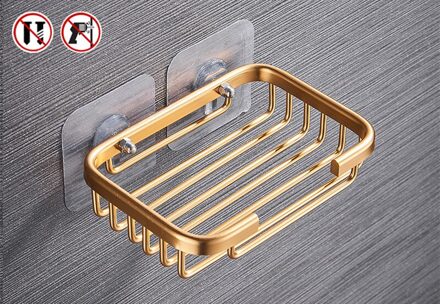 1 Pcs Boor Gratis Zeepbakje Houder Wall Mounted Storage Rack Holder Hollow Type Zeep Spons Zeepbakje Badkamer Accessoires goud