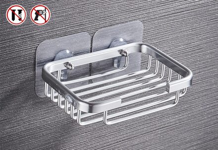 1 Pcs Boor Gratis Zeepbakje Houder Wall Mounted Storage Rack Holder Hollow Type Zeep Spons Zeepbakje Badkamer Accessoires zilver