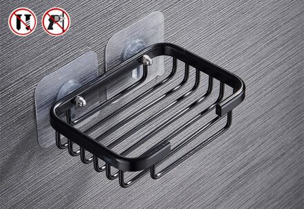1 Pcs Boor Gratis Zeepbakje Houder Wall Mounted Storage Rack Holder Hollow Type Zeep Spons Zeepbakje Badkamer Accessoires zwart