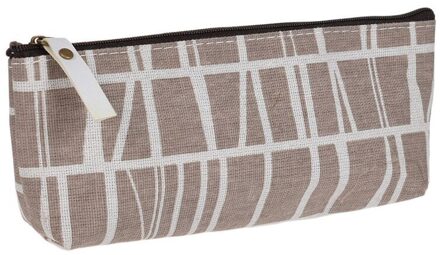 1 Pcs Canvas Etui Eenvoudige Gestreepte Rooster Schoolbenodigdheden Potlood Tas Voor Kinderen Briefpapier Estuches koffie