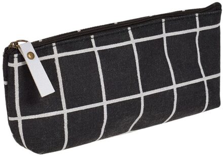 1 Pcs Canvas Etui Eenvoudige Gestreepte Rooster Schoolbenodigdheden Potlood Tas Voor Kinderen Briefpapier Estuches zwart