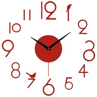 1 Pcs Diy Creatieve Digitale Acryl Wandklok Frameloze Spiegel Stickers Modern Art Decal Grappige Homes Decor Moderne Decors 50x50cm rood