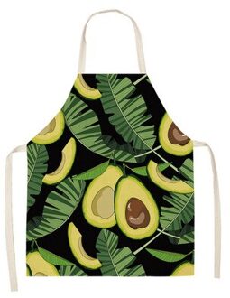 1 Pcs Katoen Linnen Schort Avocado Gedrukt Keuken Vrouwen Bakken Taille Bib Thuis Koken Korte Mouwloze Overgooier 47x38CM B 55X68CM
