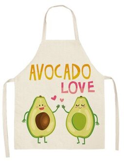 1 Pcs Katoen Linnen Schort Avocado Gedrukt Keuken Vrouwen Bakken Taille Bib Thuis Koken Korte Mouwloze Overgooier 47x38CM C 55X68CM