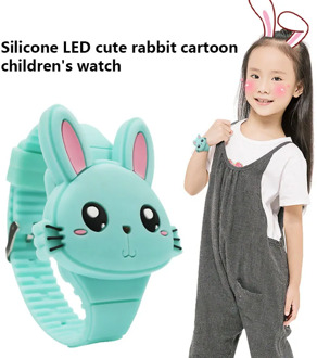 1 Pcs Kids LED Electronic Watch Silicone Band Cartoon Rabbit Flip Case Wrist Watch Lovely Gift TT@88