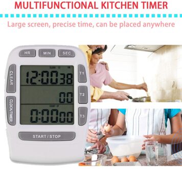 1 Pcs KT001 Triple Timer Klok Keuken Koken 3-Lijn Alarm Multifunctionele Lcd Digital Count Down Tooll met 2 * AG13 Batterij
