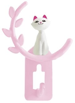 1 Pcs Leuke Cartoon Kat Badkamer Keuken Muur Haak Sterke Zelfklevende Multi Functie Haak Voor Thuis Woonkamer Decoratie Accessoires Roze