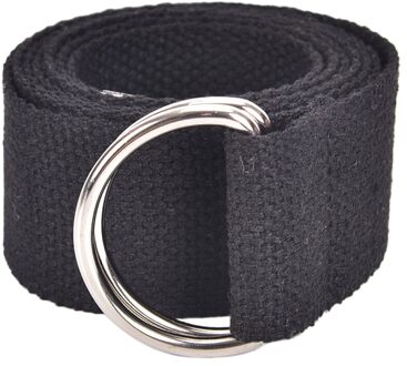 1 Pcs Metalen Gesp Dubbele Ringen Nylon Canvas Strap Casual Tailleband Vrouwen Riem 130 Cm * 3.8 Cm zwart