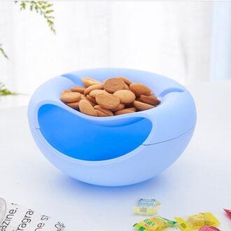 1 Pcs Moderne Woonkamer Creatieve Vorm Lui Snack Kom Plastic Dubbele Lagen Snack Opbergdoos Kom Lui Fruitschaal kom blauw