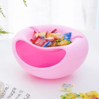 1 Pcs Moderne Woonkamer Creatieve Vorm Lui Snack Kom Plastic Dubbele Lagen Snack Opbergdoos Kom Lui Fruitschaal kom roze
