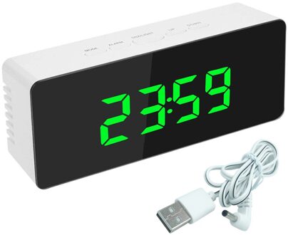 1 Pcs Multifunctionele Digitale Spiegel Led Display Wekker Bureauklok Temperatuur Kalender Snooze Functie Met Usb Kabel groen