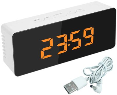 1 Pcs Multifunctionele Digitale Spiegel Led Display Wekker Bureauklok Temperatuur Kalender Snooze Functie Met Usb Kabel oranje