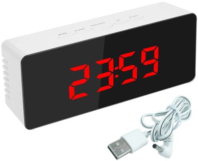 1 Pcs Multifunctionele Digitale Spiegel Led Display Wekker Bureauklok Temperatuur Kalender Snooze Functie Met Usb Kabel rood