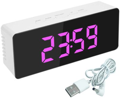 1 Pcs Multifunctionele Digitale Spiegel Led Display Wekker Bureauklok Temperatuur Kalender Snooze Functie Met Usb Kabel roze
