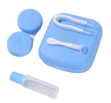 1 Pcs Pocket Draagbare Mini Contact Lens Case Dragen Make Up Beauty Leerling Opbergdoos Spiegel Container Travel Kit leuke Stijl blauw