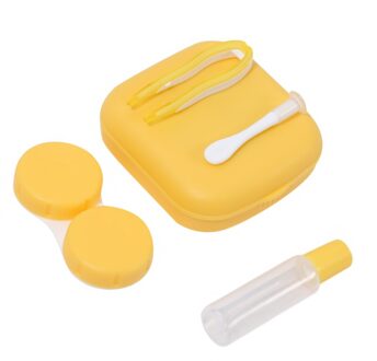 1 Pcs Pocket Draagbare Mini Contact Lens Case Dragen Make Up Beauty Leerling Opbergdoos Spiegel Container Travel Kit leuke Stijl geel