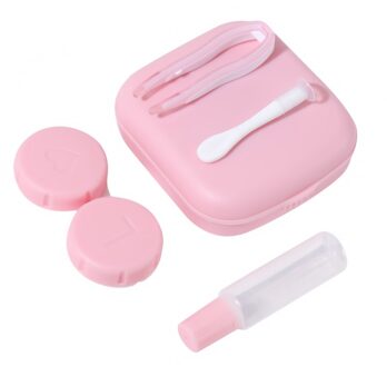 1 Pcs Pocket Draagbare Mini Contact Lens Case Dragen Make Up Beauty Leerling Opbergdoos Spiegel Container Travel Kit leuke Stijl roze