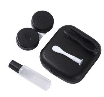 1 Pcs Pocket Draagbare Mini Contact Lens Case Dragen Make Up Beauty Leerling Opbergdoos Spiegel Container Travel Kit leuke Stijl zwart