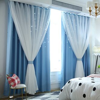 1 Pcs Pure Kleur Tulle Deur Gordijn Drape Panel Sheer Sjaal Valletjes Transparante Tule Gordijnen Venster Pure Voor Slaapkamer blauw