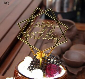 1 Pcs Ronde/Vierkante Acryl Gelukkige Verjaardag Topper Decoratie Voor Verjaardag Cupcake Vlag Verjaardagsfeestje Decoratieve Rekwisieten Levert plein goud