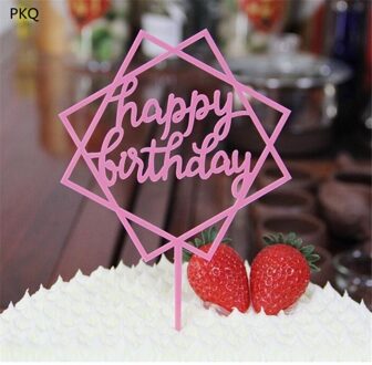 1 Pcs Ronde/Vierkante Acryl Gelukkige Verjaardag Topper Decoratie Voor Verjaardag Cupcake Vlag Verjaardagsfeestje Decoratieve Rekwisieten Levert plein roze