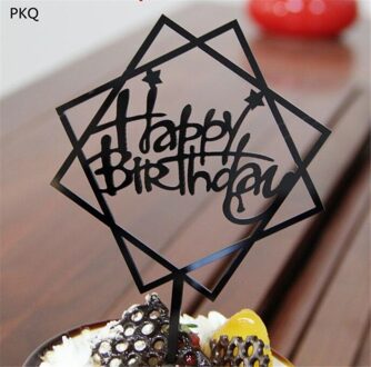 1 Pcs Ronde/Vierkante Acryl Gelukkige Verjaardag Topper Decoratie Voor Verjaardag Cupcake Vlag Verjaardagsfeestje Decoratieve Rekwisieten Levert plein zwart