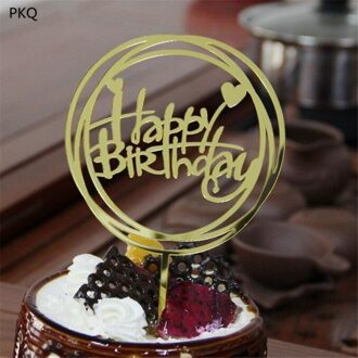 1 Pcs Ronde/Vierkante Acryl Gelukkige Verjaardag Topper Decoratie Voor Verjaardag Cupcake Vlag Verjaardagsfeestje Decoratieve Rekwisieten Levert ronde goud