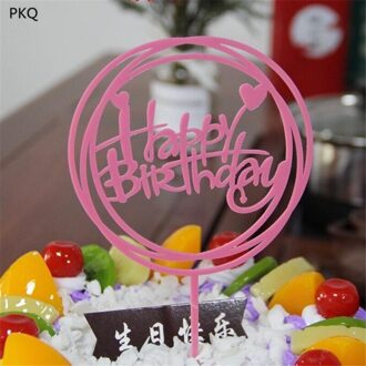 1 Pcs Ronde/Vierkante Acryl Gelukkige Verjaardag Topper Decoratie Voor Verjaardag Cupcake Vlag Verjaardagsfeestje Decoratieve Rekwisieten Levert ronde roze