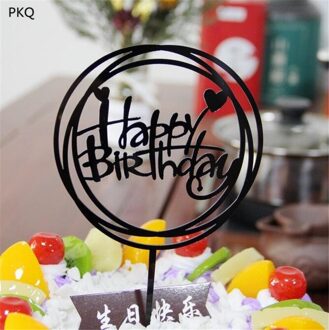 1 Pcs Ronde/Vierkante Acryl Gelukkige Verjaardag Topper Decoratie Voor Verjaardag Cupcake Vlag Verjaardagsfeestje Decoratieve Rekwisieten Levert ronde zwart