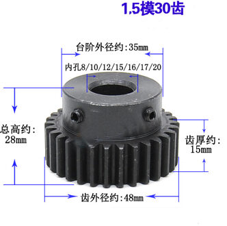 1 pcs Spur Gear pinion 1.5 M 30 T 1.5 mod tandheugel 30 tanden boring 8-20mm 45 teel Ccnc pinion tanden hoge frequentie blussen 10mm