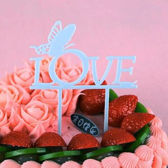 1 Pcs Vlinder Liefde Wedding Cake Topper Acryl Gelukkige Verjaardag Cupcake Toppers Cake Vlaggen Partij Bruiloft Bakken Decoratie licht blauw