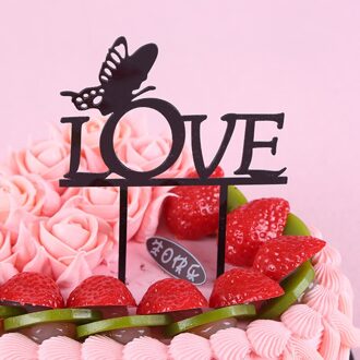 1 Pcs Vlinder Liefde Wedding Cake Topper Acryl Gelukkige Verjaardag Cupcake Toppers Cake Vlaggen Partij Bruiloft Bakken Decoratie zwart