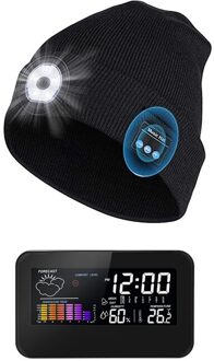 1 Pcs Weerstation, met Forecast Temperatuur Klok Wekker & 1 Pcs Draadloze Bluetooth Muziek Hoed Led Bluetooth Cap