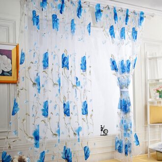 1 Pcs Wijnstokken Bladeren Tulle Deur Gordijn Drape Panel Sheer Sjaal Valletjes blauw