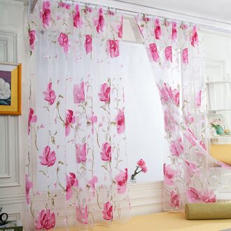 1 Pcs Wijnstokken Bladeren Tulle Deur Gordijn Drape Panel Sheer Sjaal Valletjes Gordijnen Voor Woonkamer Slaapkamer rood
