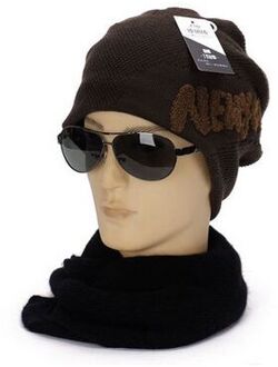 1 Pcs Winter Hoeden Voor Mannen Thicken Brief Oor Bescherming Skullies Mutsen Gebreide Caps 6 Kleuren 8512 bruin