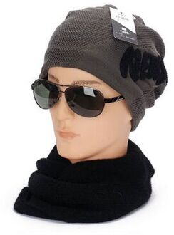 1 Pcs Winter Hoeden Voor Mannen Thicken Brief Oor Bescherming Skullies Mutsen Gebreide Caps 6 Kleuren 8512 Grijs