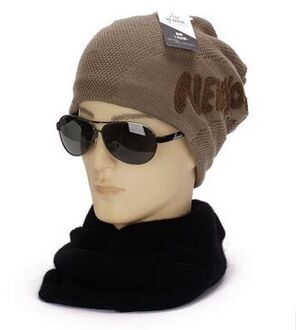 1 Pcs Winter Hoeden Voor Mannen Thicken Brief Oor Bescherming Skullies Mutsen Gebreide Caps 6 Kleuren 8512 licht koffie