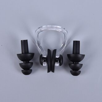 1 Pcs Zwemmen Oordopjes Neus Clip Case Beschermende Waterdichte Bescherming Oor Plug Zachte Siliconen Zwemmen Duik Benodigdheden zwart