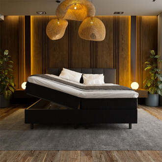 1-Persoons Boxspring Met Opbergruimte Wide - Zwart - Zwart 90x210 Cm - Pocketvering - Inclusief Topper - Dekbed-Discounter.nl - 90 x 210 cm (Links open)