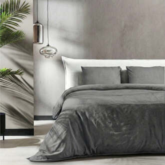 1+1 Gratis Dekbedovertrek Katoen Flanel - Uni - Antraciet - Tweepersoons (200x200 Cm) - Antraciet Flanel - Effen - Fresh And Co - Dekbed-Discounter.nl