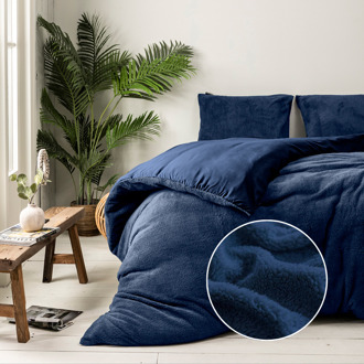 1+1 Gratis Dekbedovertrek Teddy - Eenpersoons (140x200 Cm) - Navy Microvezel Teddy - Effen - Fresh And Co - Dekbed-Discounter.nl