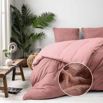 1+1 Gratis Dekbedovertrek Teddy - Eenpersoons (140x200 Cm) - Zacht Roze Microvezel Teddy - Effen - Fresh And Co - Dekbed-Discounter.nl