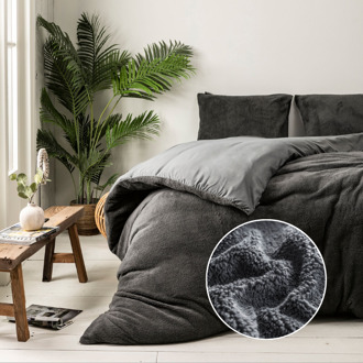 1+1 Gratis Dekbedovertrek Teddy - Lits-Jumeaux (240x220 Cm) - Antraciet Microvezel Teddy - Effen - Fresh And Co - Dekbed-Discounter.nl