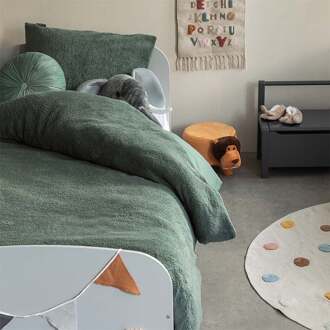 1+1 Gratis Kinderdekbedovertrek Teddy Kids - 140x200220 Cm Groen - Effen - Fresh And Co - Dekbed-Discounter.nl
