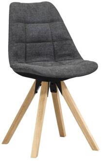 1+1 Gratis Leen Bakker - Eetkamerstoel Senja - Geblokt Antraciet - Naturel Hout - Stof - Grijs - 54x48x84 Cm