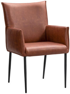 1+1 Gratis Leen Bakker - Eetkamerstoel Teun - Cognac - Kunstleder - Bruin - 58.5x64x91.5 Cm
