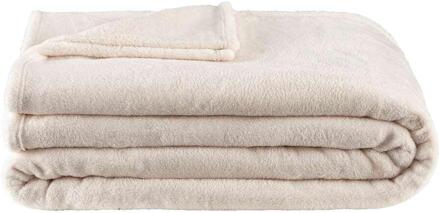 1+1 Gratis Leen Bakker - Plaid Niek XXL - Off-white - 240x220 Cm - Polyester/Fleece - Beige